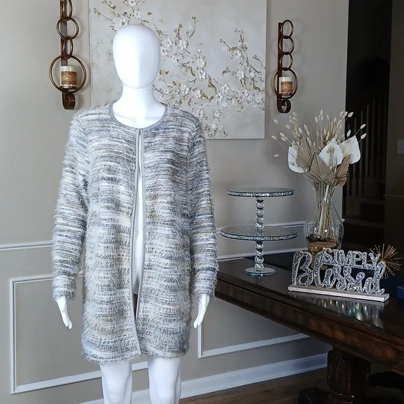 Calvin Klein Women's Multicolor Fuzzy Knit Open Front Oversize Sweater. Size S - Picture 10 of 17